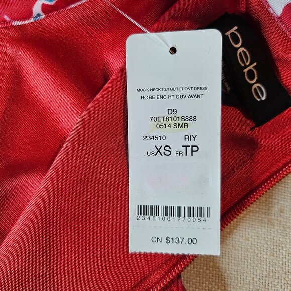 Bebe Floral Cutout Dress Mock Neck, Racer Back - Size XS - Picture 7 of 11